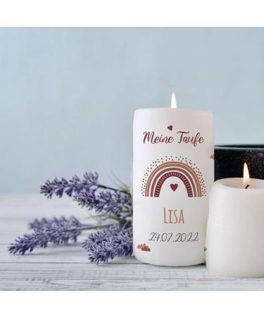 Personalized Rainbow Baptism Candle - Custom Name & Date | Unique Gravure Line Printed Gift for Kids - Red Christening Candle - Buy Online on GoSupps.com