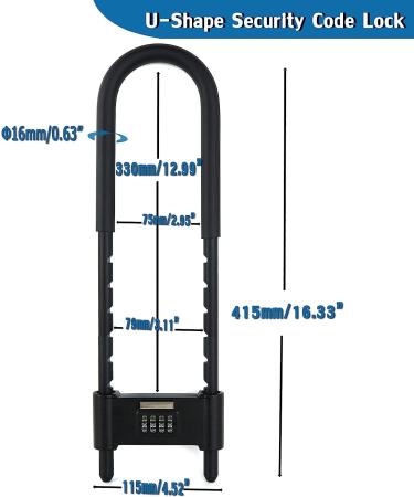 4 Digit Combination Padlock Heavy Duty Anti Theft U-Shape Security Code Lock with Adjustable Shackle for Bicycles  E-Bike Mountain Bike Glass Door Gates Shed  Fence  Adjustable Range 175-330mm 3X-Large(16.33*4.52") Black-U5 - Buy Online on GoSupps.com