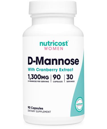 Nutricost D-Mannose (1300mg) with Cranberry Extract for Women 25 000mg Equivalent (from 500mg of 50:1 Extract) Per Serving 90 Capsules for 30 Servings Per Bottle - Vegan GMO Free and Gluten Free 3.5 Ounce (Pack of 1)