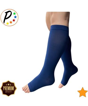 Premium Sheer 15-20 mmHg Compression Calf Socks - Open Toe Navy | International Shipping Available - Buy Online on GoSupps.com