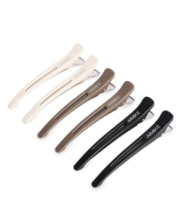 AIMIKE 6pcs Professional Hair Clips for Styling Sectioning, Non Slip Duck Billed Hair Clips with Silicone Band, Salon and Home Hair Cutting Clips for Hairdresser, Women, Men - Brown & Apricot & Black 6 Hair Clips