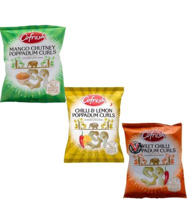 VIMIX Mango Chutney Chilli & Lemon Sweet & Chilli Poppadum Curls 80g - 03 Mixed Flavour Crisps Bag - Buy Online on GoSupps.com