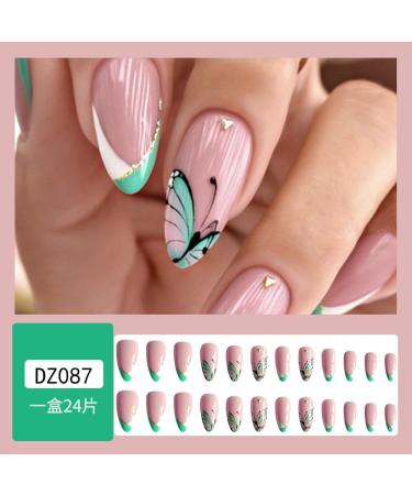 French Tip Almond Shaped Press on Nails with Nail Tips Mint green and white mixed design butterfly pattern fake nails press on nails Acrylic False Nails Cute Artificial Nails - Buy Online on GoSupps.com