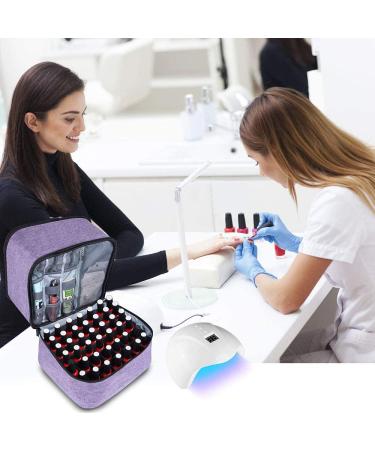 Famard Double-Layer Nail Polish Organizer & Dryer Case - Holds 42 Bottles & 1 LED Lamp - Portable & Adjustable Dividers - Purple - Buy Online on GoSupps.com