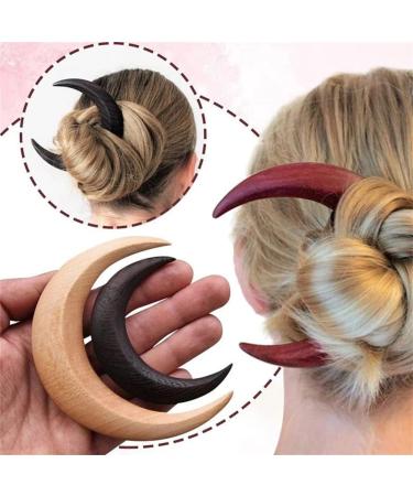 Hand Carved Crescent Moon Hair Fork Crescent Moon Hair Fork Moon Hair Stick Handmade Hair Pin Wooden Comb for Women's Thick Hair Styling Tool Accessories Black - S - Buy Online on GoSupps.com