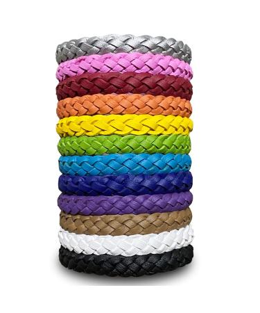 12 Pack Mosquito Repellent Bracelets, Solid Color Individually Wrapped Leather Insect & Bug Repellent Wrist Bands for Kids & Adults Outdoor Camping Fishing Traveling