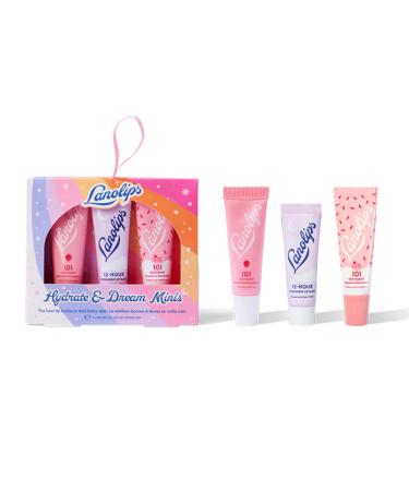 Lanolips Hydrate & Dream Minis Gift Set - Includes 101 Ointment Lanolin Lip Balm in Strawberry & Raspberry Shortcake + 12 Hour Overnight Lip Mask - Lanolin Skin Care Set (3 Pieces)