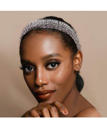 Milylove Rhinestone Crystal Diamond Headband - Handmade Wide Hair Hoop for Women - Beaded Bling Hair Band Accessory - Silver - Buy Online on GoSupps.com
