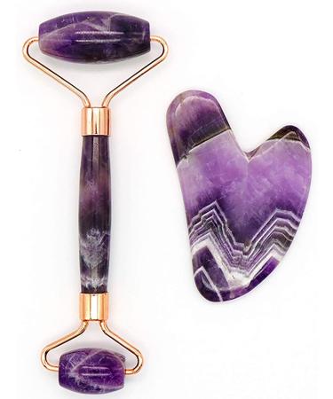 Massage tools massage roller massage tab massage device Jade Roller & Gua Sha Face Roller - Amethyst Derma Roller and Gua Sha Set for Hautskflek
