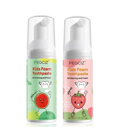 Foam Toothpaste Kids, Toddler Toothpaste with Low Fluoride, Kids Foam Toothpaste for U Shaped Toothbrush Electric Toothbrush, Foam Toothpaste for Children Kids Ages 3 Plus (Watermelon+Strawberry) Watermelon + Strawberry