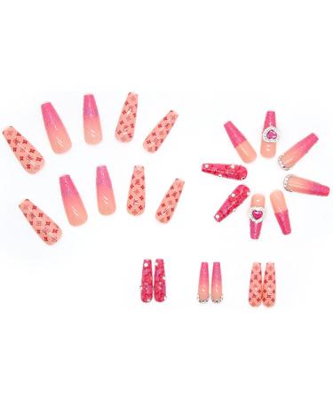 Justotry 24 Pcs Diamante Fake Nails - Long Red French Press on Nails with Flower Designs - Nude Medium Ballerina Stick on Nails for Women - Acrylic Coffin False Nails with Glue for Nail Art - Buy Online on GoSupps.com