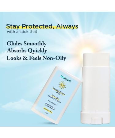 TruHabit Sunscreen Stick Spf 50 For Face Sunscreen For Women & Men Dermatologically Tested Spf 50 Vitamin C Sunstick Sunscreen For Oily Skin & Sunscreen For Dry Skin (13Gm) White - Buy Online on GoSupps.com