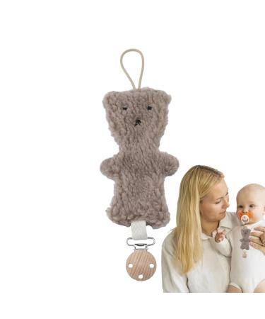 Wpsagek pacifier strap pacifier holder clip pacifier holder made of plush with a pretty bear-biting toy holder clip for most baby pacifiers calming pacifier clip for boys and girls dark brown