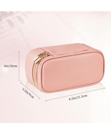 ROWNYEON Small Dual Layer Travel Makeup Bag - Pink | Portable Waterproof Toiletry Pouch and Brush Holder | Professional Organizer and Cute Case - Buy Online on GoSupps.com