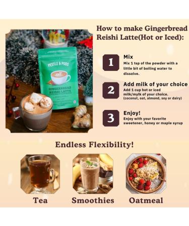 Pestle and Pods GingerBread Reishi Latte and 100% Organic Raw Cacao Reishi Mushroom Ginger Cinnamon Ingredients Coffee Alternative No Added Sugar Vegan & Calming effects from Reishi Unsweetened 23 servings - 70g - Buy Online on GoSupps.com