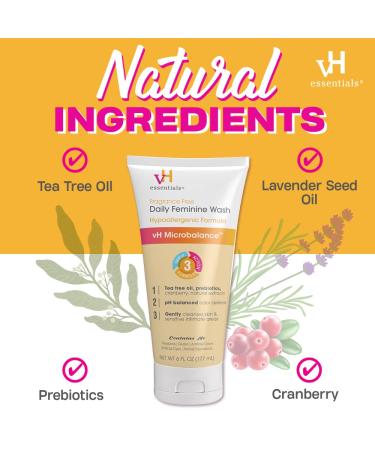 vH Essentials Daily Feminine Wash - Fragrance Free Hypoallergenic with Tea Tree Oil & Prebiotic - pH Balanced Intimate Care - 6 Fl Oz (Pack of 2) - Best for Vaginal Health & Odor Control - Buy Online on GoSupps.com