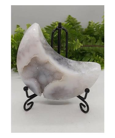 300g Blue Agate Crystal Crescent Moon with Natural Druzy Stone Full of Texture