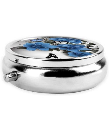 Shop Gray Teal Flower Butterfly Round Pill Box | 3 Compartment Portable Travel Medicine Organizer - Buy Online on GoSupps.com
