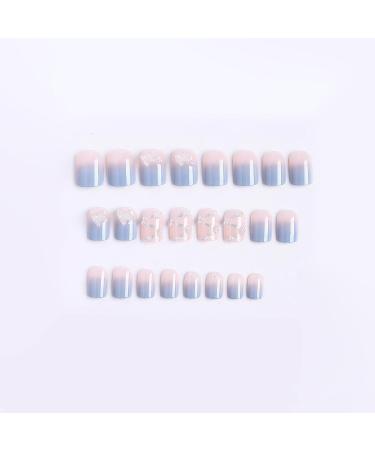 Nude Blue Butterfly Press on Nails with White Pearl Rhinestones - Glossy Full Cover Stick on False Nails for Women - Buy Online on GoSupps.com
