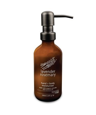 Hemlock Park Lavender Rosemary Natural Hand & Body Lotion | Nourishing Moisturizer with Organic Coconut Oil Avocado Oil Almond Oil & Plant-Based Essential Oils | 8 oz Glass Bottle