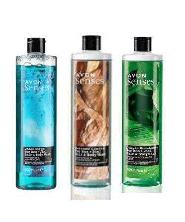 Generic Avon Senses Men's Shower Gel Trio | Jungle Rainburst | Extreme Limits | Ocean Surge| 500ml x3 set