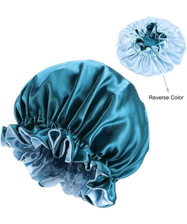 Peacock Blue Silky Satin Bonnet Cap for Curly Hair | Double Layer Hair Wrap for Women - Sleep Bonnets - Buy Online on GoSupps.com
