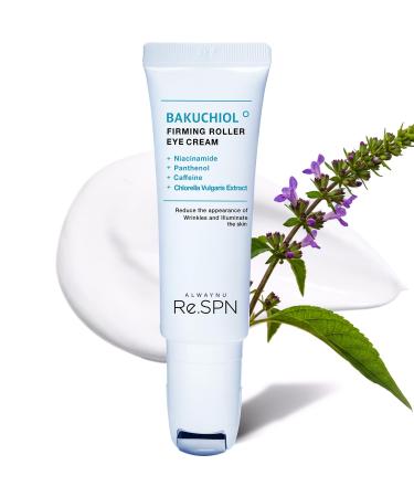 Re.SPN Bakuchiol Firming Eye Cream with Cooling Metal Roller Clinically Proven Moisturizing Eye Cream for Puffiness Wrinkles & Dark Circles | Vegan Fragrance-Free Korean Skincare (0.67 fl oz) Clear(Bakuchiol)
