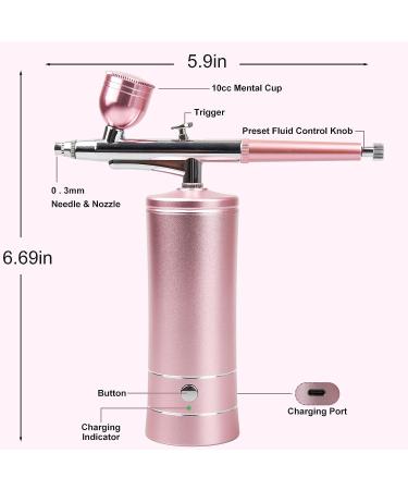Rechargeable Cordless Airbrush Kit - Portable Auto Handheld Gun for Barber, Nail Art, Cake Decor, Makeup - Pink - Buy Online on GoSupps.com