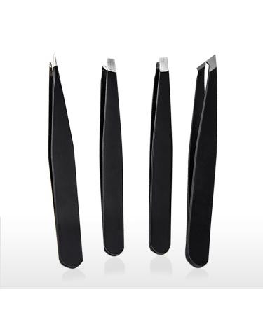 (4-Piece) Professional Stainless Steel Tweezers Set Precision Eyebrows Tweezers for Trimming Eyebrows Debris Ingrown Hairs Facial Hair and Blackheads (4 Different Tweezer Tips Black)(4-Piece) Professional Stainless Steel Tweezers Set Precision Eyebrows Tw