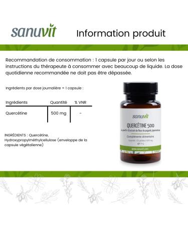 Sanuvit - Quercetin 500 mg capsules | High dose | High bioavailability and tolerability | Vegan | 120 capsules - Buy Online on GoSupps.com