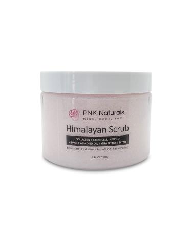 PNK Naturals Himalayan Salt Body Scrub Polish Infused with Collagen+Stem Cell+Sweet Almond Oil+Grapefruit Scent- Natural Exfoliating Salt Scrub for Acne Cellulite Deep Cleansing Scars Wrinkles Exfoliate and Moisturize Skin 12 oz