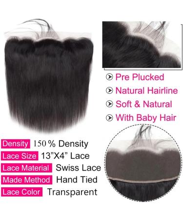 MERFAA 13X4 Lace Frontal Human Hair Straight Wave HD Transparent Lace Frontal 13X4 Closure Human Hair 150 Density Free Part Pre Plucked Hairline Baby Hair Around Natural Black 20 Inch 20 Inch Straight Wave 13x4 Closure - Buy Online on GoSupps.com
