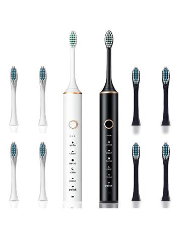 2 Pack 37000VPM Electric Toothbrush for Adults - 3 Intensity Levels and 6 Modes - USB Rechargeable Toothbrush - Charge for Lasting to 60 Days - 2 Min Timer and 8 Brushes