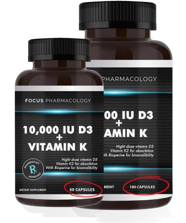 10 000 IU Vitamin D3 w/Vitamin K3-180 Capsules 180 Count (Pack of 1) - Buy Online on GoSupps.com