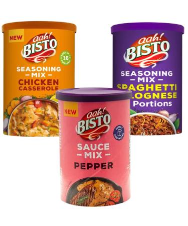 Seasoning Mix Bundle with Bisto Chicken Casserole Seasoning Mix 170g Spaghetti Bolognese Seasoning Mix 170g and Pepper Sauce Mix 185g (3 Pack) - Buy Online on GoSupps.com