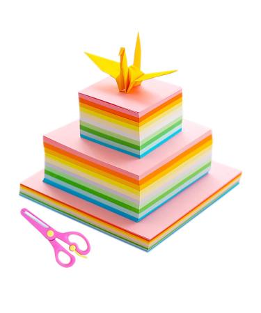 1000 Sheets Origami Paper Assorted Sizes DIY Paper Crafts Double Sided Square Paper for Kids Fold Cranes, Rose, Flowers, Rabbit, Airplanes, Hearts, Dinosaur in 10 Colors