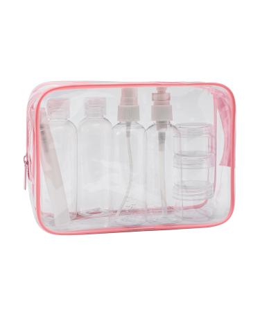 MOCOCITO Toiletry Bag Women & Men | Clear Toiletry Bag |Toiletry Bag Set with 8 Bottles(max.3.4oz/100ml) Approved by EU & UK Hand Luggage Rules (Pink Toiletry Bag Set)