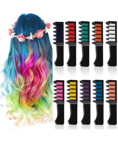 Hair color ridge 10 colors non -toxic washable temporary hair color chalk kamm set for girls children adults for halloween christmas birthday party cosplay