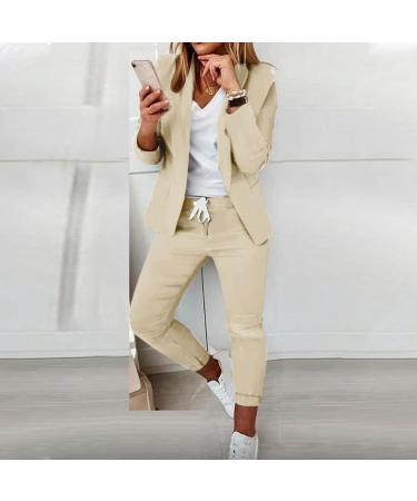 Womens 2024 Fashion 2 Pieces Outfits Set Blazer Jacket Bodycon Trouser Pants Pocketed Business Casual Suit Sets 2666-sasnx-beige-3 M - Buy Online on GoSupps.com