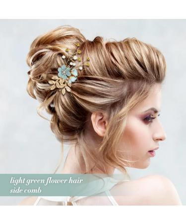 20pc Rhinestone Pearl Wedding Hair Combs & Pins - Light Green Floral Bridal Hair Accessories - Buy Online on GoSupps.com