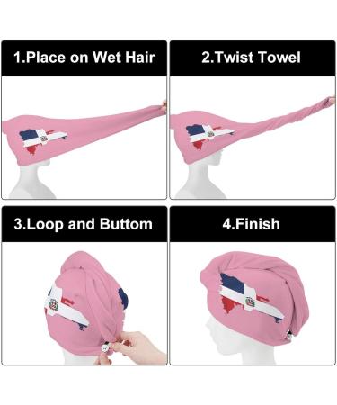 Dominican Republic Flag Microfiber Hair Towel Wrap for Women - Super Absorbent 10x26 Inch Hair Turban with Button - Buy Online on GoSupps.com