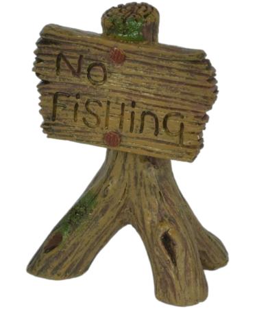 Supa Aquarium Tank Ornament No Fishing Sign Resin Brown Wood Effect Finish Realistic Detail Approx. 3.8cm(L) x 5.6cm(W) x 8cm(H)