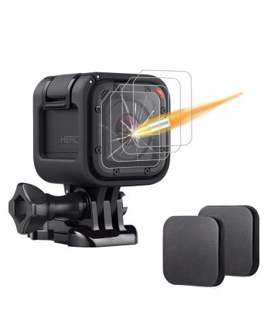 6 Pack Tempered Glass Screen Protector for Gopro Hero 4 Session Hero 5 Session (4-Pack) & Lens Cap Cover (2-Pack) by Akwox