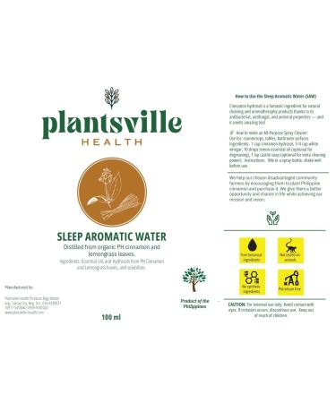 Plantsville HEALTH Organic Philippine Cinnamon & Lemongrass Sleep Aromatic Water to sleep better 100 ml (3.38 US fl oz) x 2 bottles packed in Filipino Tampipi or box with abaca & hablon gift ribbon. - Buy Online on GoSupps.com