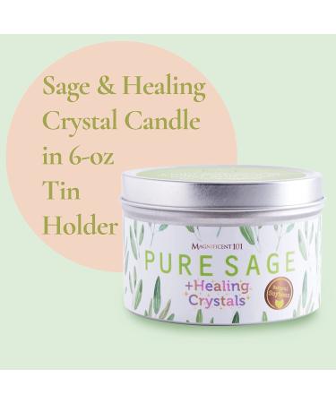 Sage Leaf & Healing Crystal Candle for Aromatherapy & Meditation - 6 oz Natural Soy Wax with Rose Quartz, Amethyst, Moonstone, Black Tourmaline - Pure Sage & Healing Crystals - Buy Online on GoSupps.com