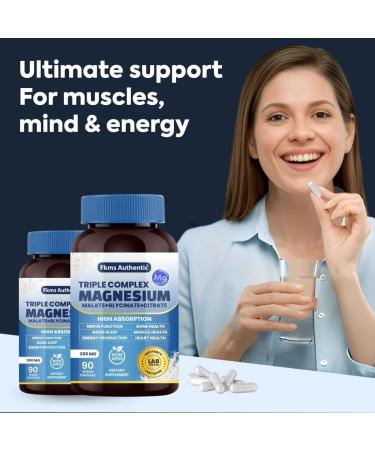 Triple Magnesium Complex Supplement 300mg | 3 in 1 Magnesium Glycinate Malate and Citrate | Vegan Non-GMO | High Absorption | 90 Capsules - Buy Online on GoSupps.com