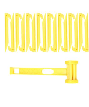 AITIME 30 Pcs 9 Inch Plastic Tent Stakes with 1 Yellow Puller Hook, Durable Garden Lawn Tarp Stakes, Tent Spikes Nails Pegs Hammer for Outdoor Beach Camping Courtyard Decorative Accessories Yellow-30pcs&Hammer