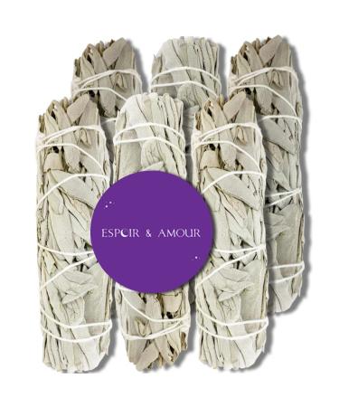 ESPOIR & AMOUR White Sage 4" - 6 Spiritual Sage Sticks for Smudging, Healing and Ritual - Hand-Tied Sage Smudge Sticks to Cleanse Negativity - Sustainably Harvested 4 Inch Californian Sage Bundle 4 Inch 6 PIECES