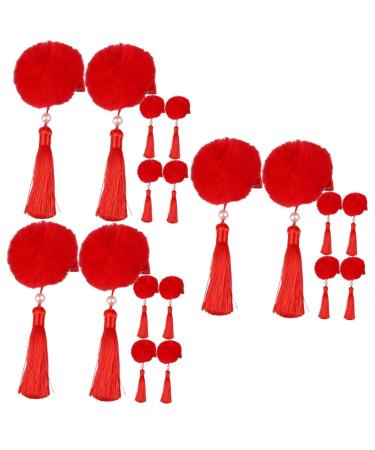 MAGICLULU 9 Pairs Tassel Hair Ball Hair Clip Tiara Chinese Style Hair Clip Tassel Chinese Hair Clips Hair Clips for Girl Hair Clips Artificial Fur Issue Card Child Festive Red