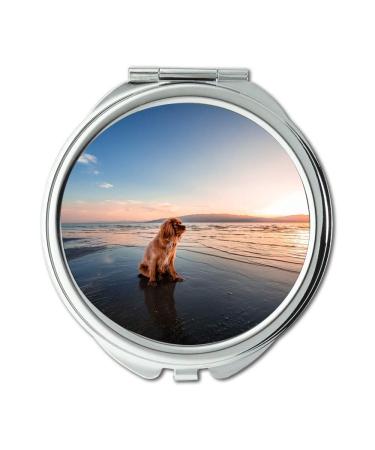 YENDOSTEEN Mirror Compact Mirror Beach Dawn Dog Dusk Fur Furry Landscape Nature Pocket Mirror portable mirror